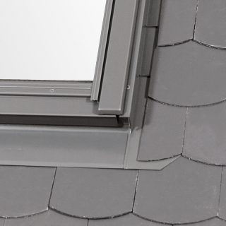 Slate flashing on corner of window
