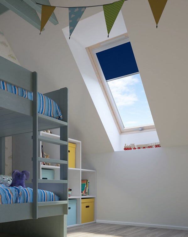 Attic bedroom with blinds