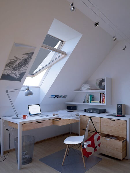 Desk built into a corner nook