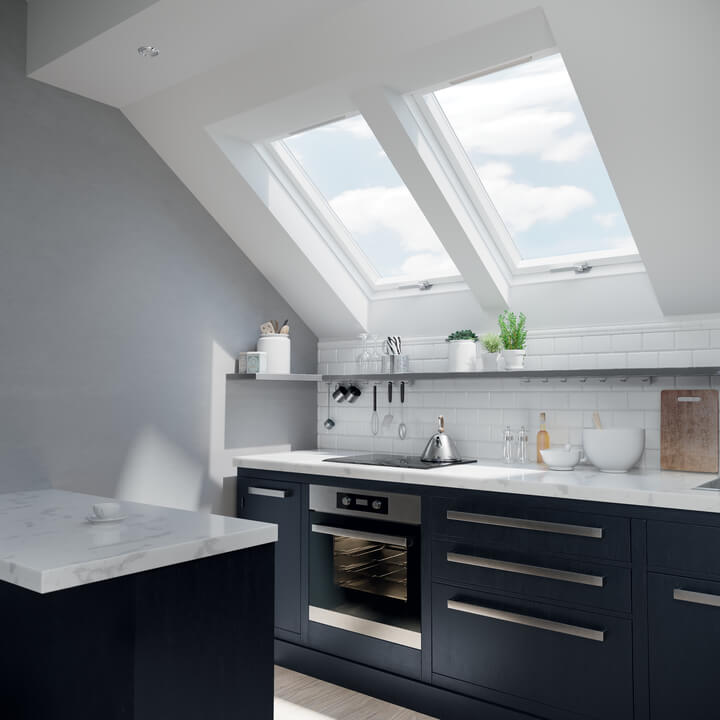 Two 'better energy' windows side by side above kitchen counters