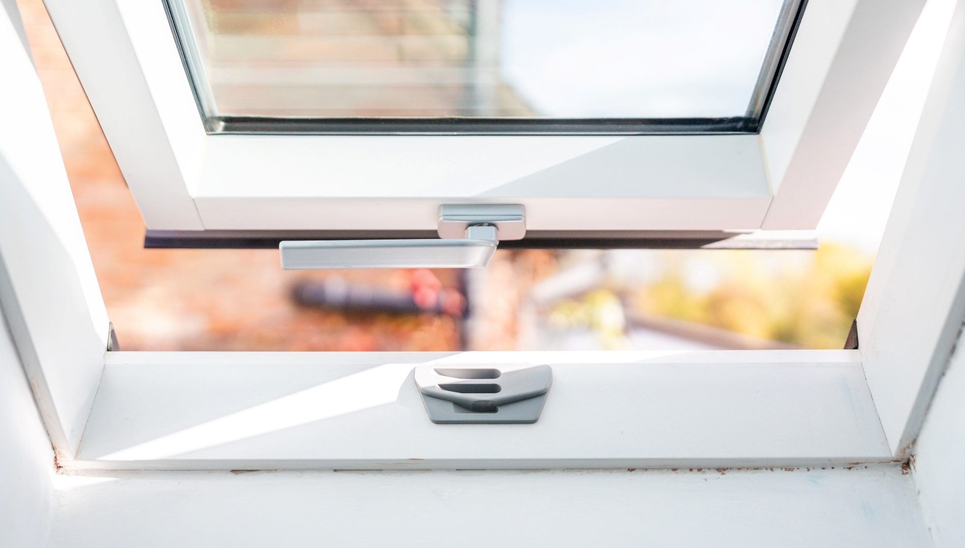 Close up interior of a Dakea roof window, slightly opened.