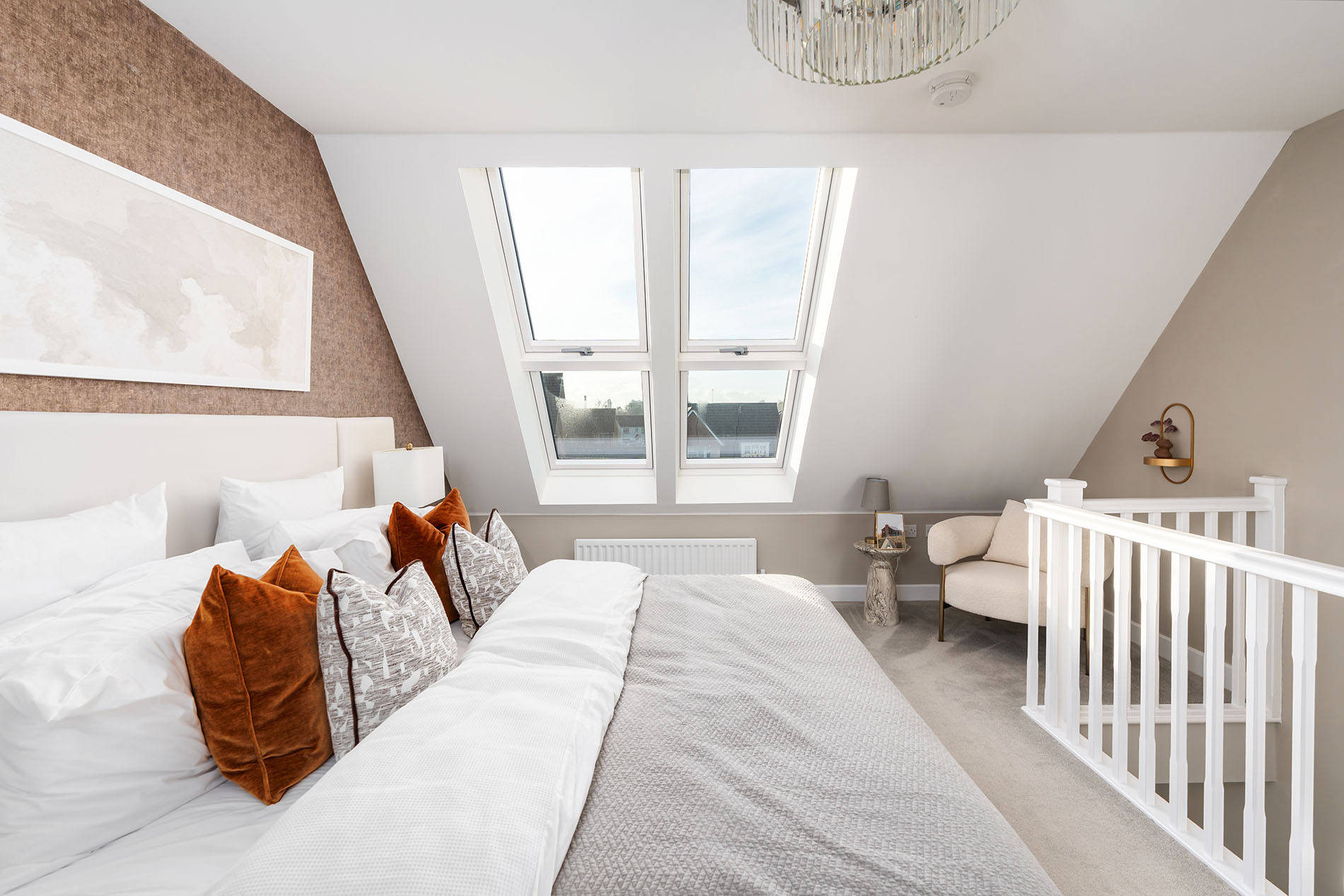 Two pitched roof window from Dakea in a bedroom.