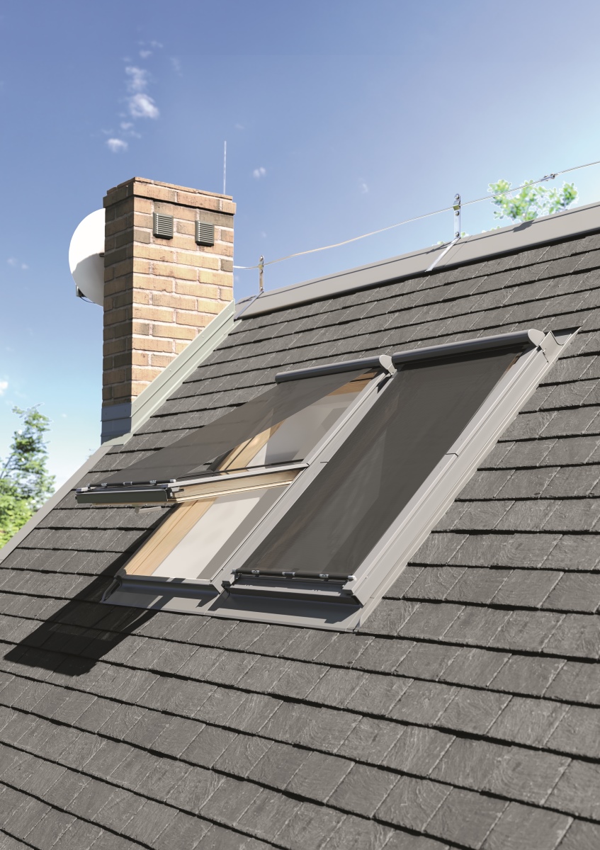 An external shot of a roof, with Dakea anti-heat blinds working to prevent the warmth from entering the home. 