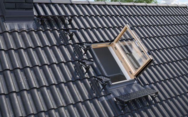 Clean black roof with an open roof window.