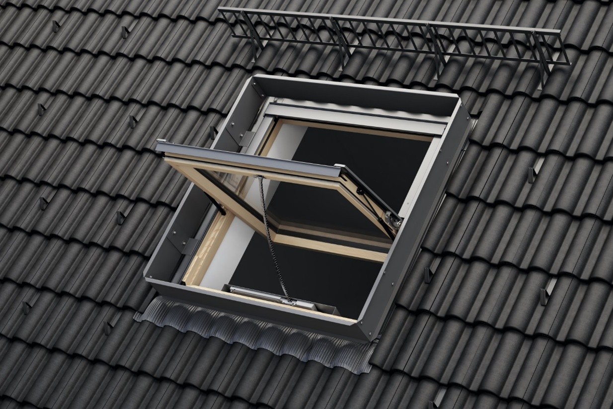 Dark roof with an open roof light. 